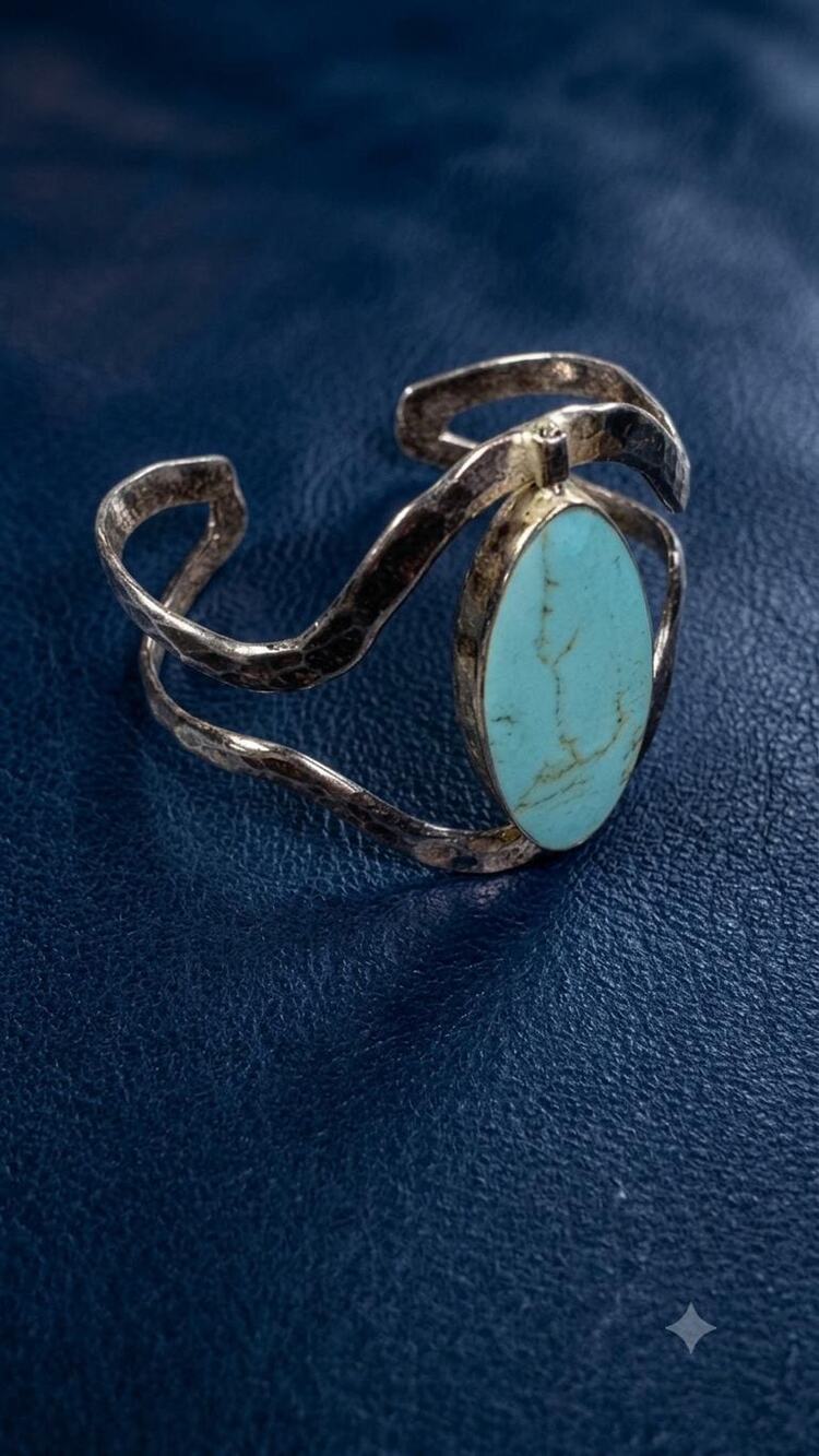 Vintage Modernist Sterling Silver Reversible Turquoise Black Onyx Cuff Bracelet
